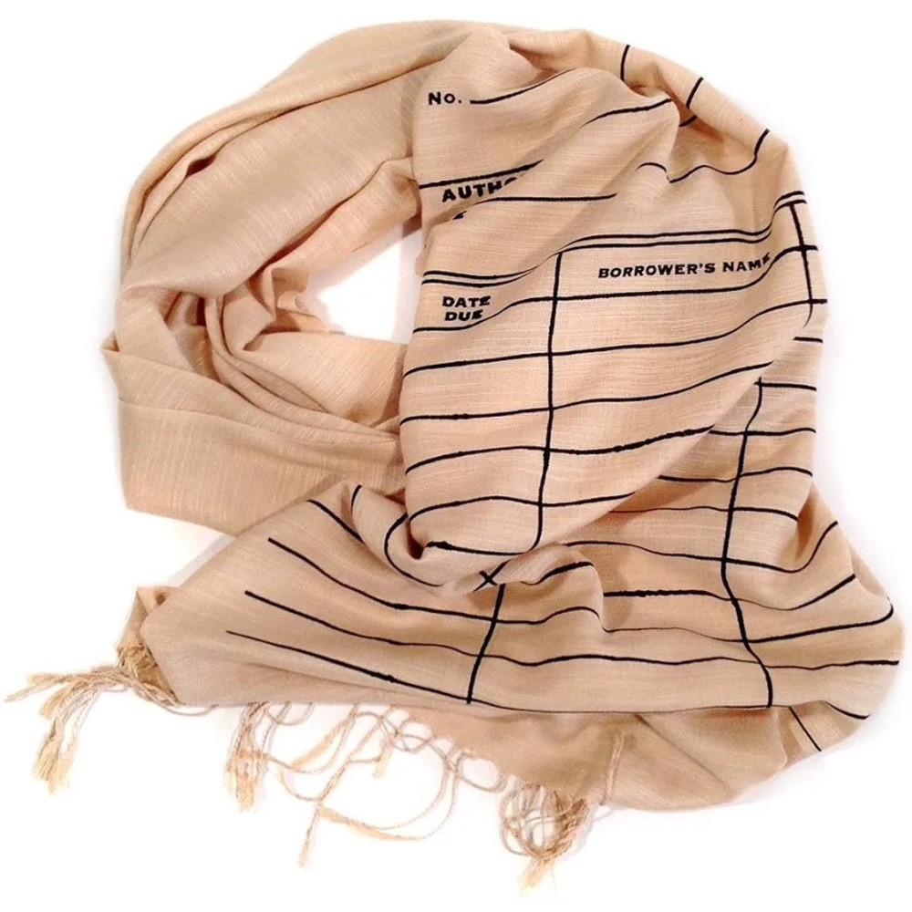Out of Print Library Card Print Beige Scarf